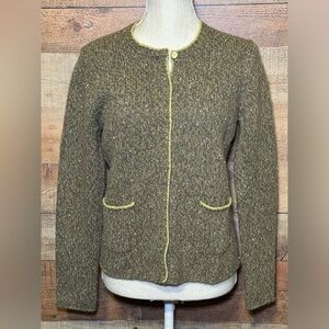 🌻 Talbots Wool Angora Blend Snap Front Green Knit Sweater Cardigan - Small